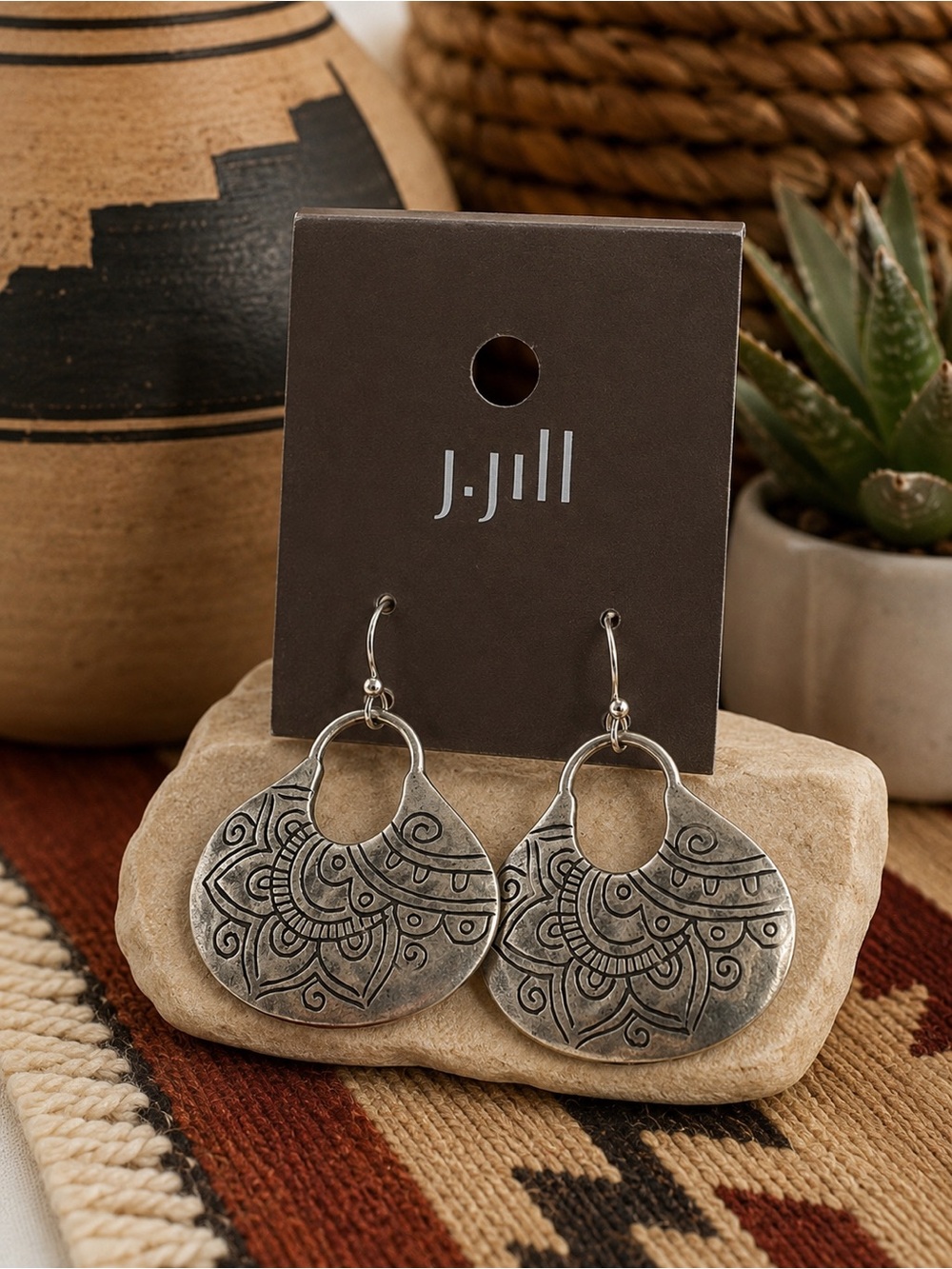 J.Jill Silver Tone Etched Statement Earrings (PR1111/3)